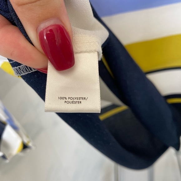 Ann Taylor Tie sleeve blouse blue white striped shirt in size MP good condition - Picture 16 of 16